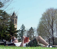 Studying on central campus at Iowa State University
