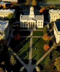 Aerial view of the Old Capital Building at the University of Iowa