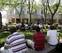 Holding class outside at the University of Northern Iowa